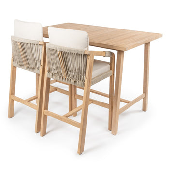 Porto Modern Coastal 3-Piece Acacia Wood Outdoor Bar Set with Cushions - JONATHAN Y